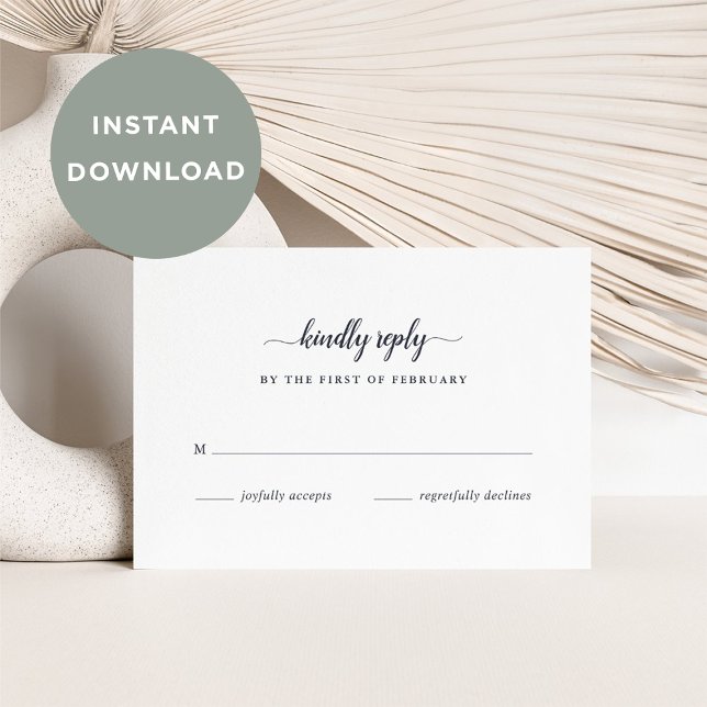 DOWNLOADABLE Navy & White Calligraphy RSVP Card (Creator Uploaded)