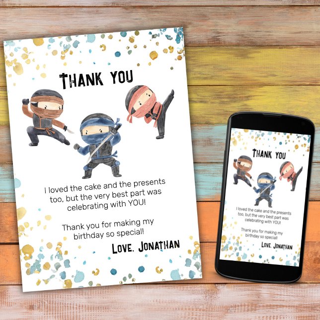 Downloadable Ninja Kids Birthday Party Thank Card (Creator Uploaded)