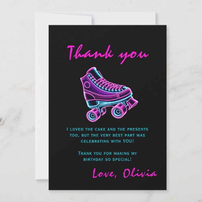 Downloadable Roller Skating Birthday Thank YouCard Invitation (Front)
