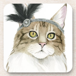 Downton Cat   Adorned With Feathers Coaster