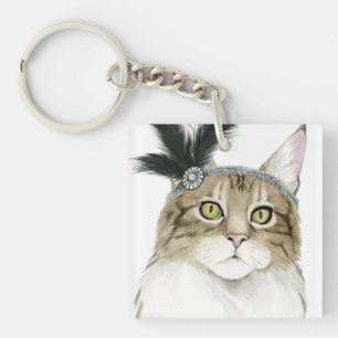 Downton Cat   Adorned With Feathers Key Ring