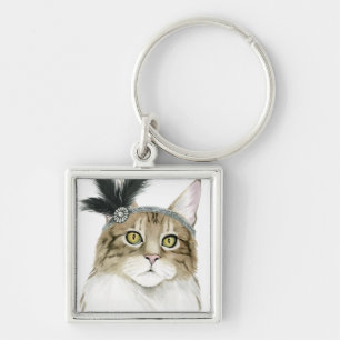 Downton Cat   Adorned With Feathers Key Ring