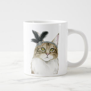 Downton Cat   Adorned With Feathers Large Coffee Mug