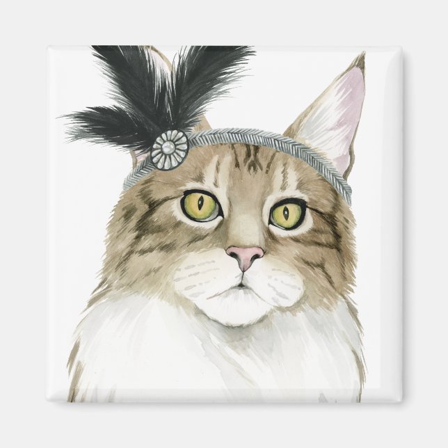 Downton Cat | Adorned With Feathers Magnet (Front)