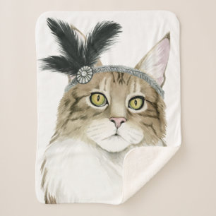 Downton Cat   Adorned With Feathers Sherpa Blanket