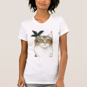 Downton Cat Adorned With Feathers T-Shirt
