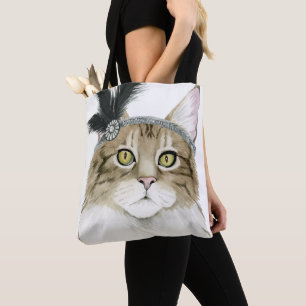 Downton Cat   Adorned With Feathers Tote Bag