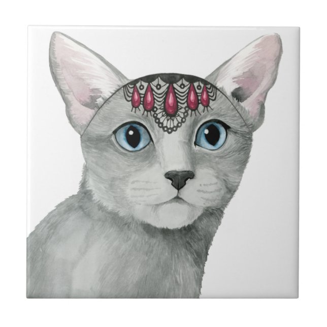 Downton Cat | Bejeweled Ceramic Tile (Front)