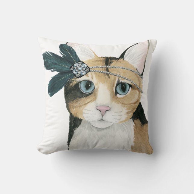 Downton Cat | Bejeweled With Feathers Cushion (Front)