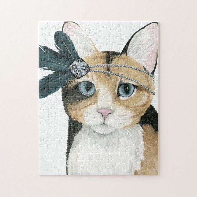 Downton Cat | Bejeweled With Feathers Jigsaw Puzzle (Vertical)
