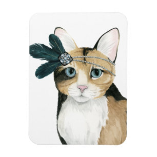 Downton Cat   Bejeweled With Feathers Magnet