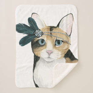 Downton Cat   Bejeweled With Feathers Sherpa Blanket