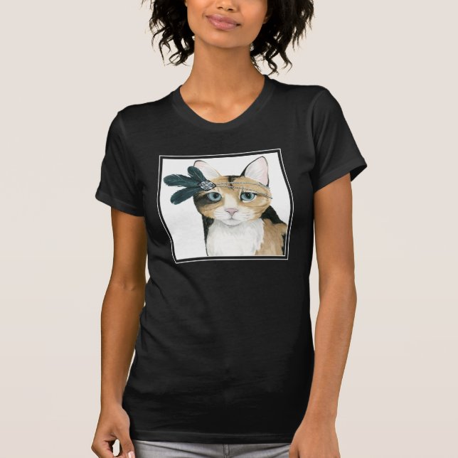 Downton Cat | Bejeweled With Feathers T-Shirt (Front)