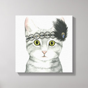 Downton Cat Bejeweled With Lace Canvas Print