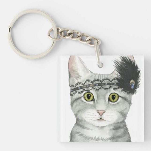 Downton Cat | Bejeweled With Lace Key Ring (Front)