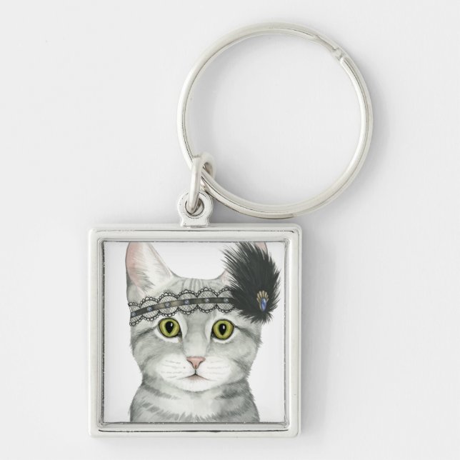 Downton Cat | Bejeweled With Lace Key Ring (Front)