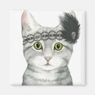 Downton Cat   Bejeweled With Lace Magnet