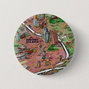Downtown Atlanta Georgia Cartoon Map 6 Cm Round Badge