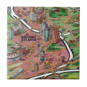 Downtown Atlanta Georgia Cartoon Map Ceramic Tile