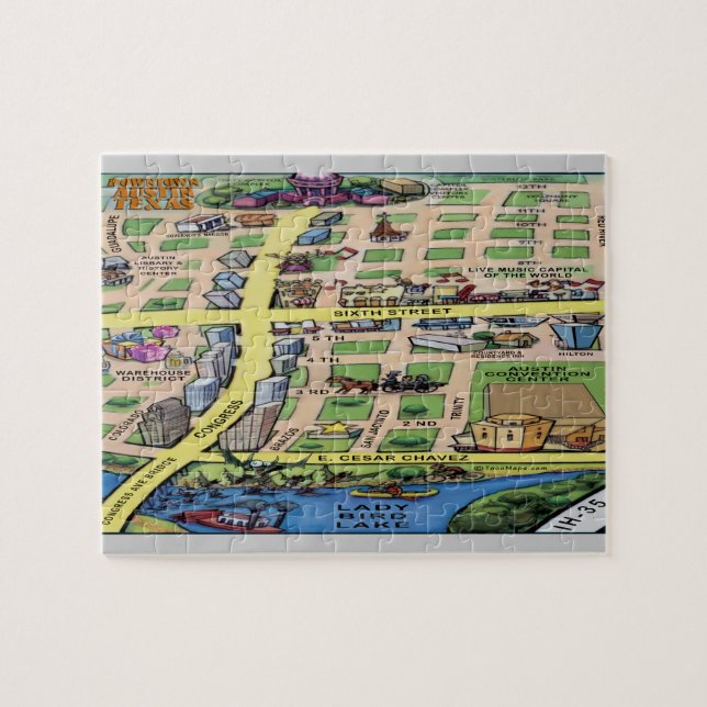 Downtown Austin Texas Cartoon Map Jigsaw Puzzle (Horizontal)