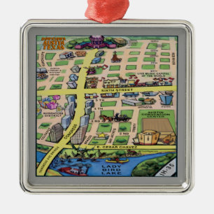 Downtown Austin Texas Cartoon Map Metal Tree Decoration