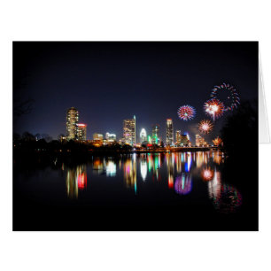 Downtown Austin Texas Night Skyline Fireworks