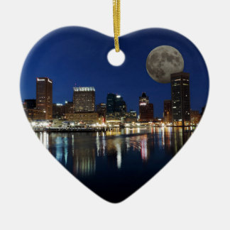 Downtown Baltimore Maryland Dusk Skyline Moon Ceramic Tree Decoration