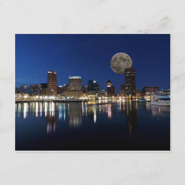 Downtown Baltimore Maryland Dusk Skyline Moon Postcard (Front)