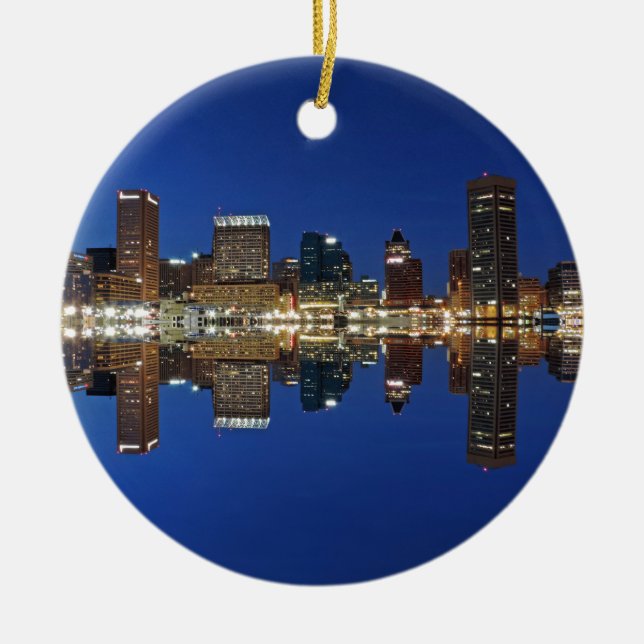 Downtown Baltimore Maryland Dusk Skyline Reflectio Ceramic Ornament (Front)