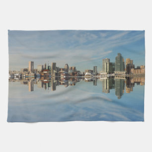 Downtown Baltimore Maryland Skyline Reflection Tea Towel