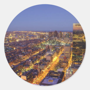 Downtown Boston and Hancock Tower Classic Round Sticker
