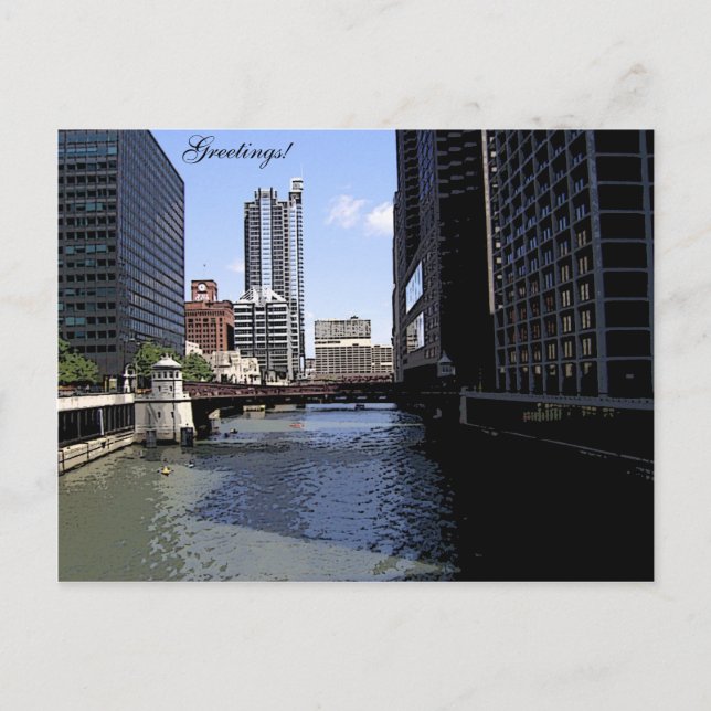 Downtown Chicago by River Postcard (Front)