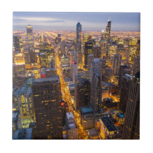 Downtown Chicago skyline at dusk Ceramic Tile