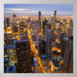 Downtown Chicago skyline at dusk Poster