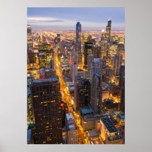 Downtown Chicago skyline at dusk Poster