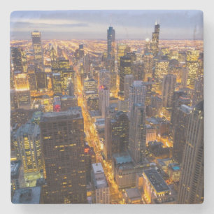 Downtown Chicago skyline at dusk Stone Coaster