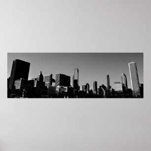 Downtown Chicago Skyline Panorama Monochrome Poster