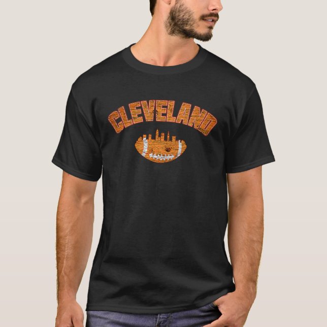 Downtown Cleveland City Skyline Football Fans Vint T-Shirt (Front)