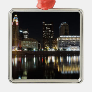 Downtown Columbus skyline at night Metal Ornament