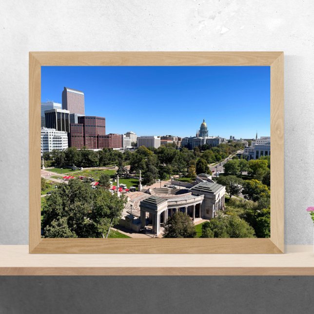 Downtown Denver with Capitol Building Poster (A poster of downtown Denver, Colorado featuring the Capitol Building and Civic Center park.)