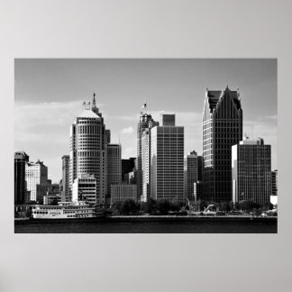 Downtown Detroit B/W Poster