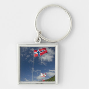 Downtown historic port area of Bergen wth flags Key Ring