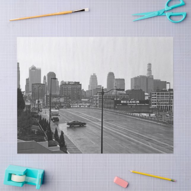 Downtown Kansas City, Missouri Black & White Photo Tissue Paper (Craft)