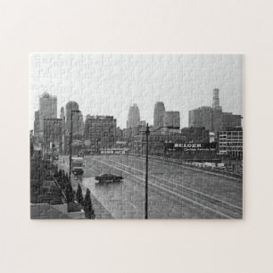 Downtown Kansas City Skyline–Black and White Photo Jigsaw Puzzle
