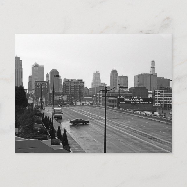 Downtown Kansas City Skyline–Black and White Photo Postcard (Front)