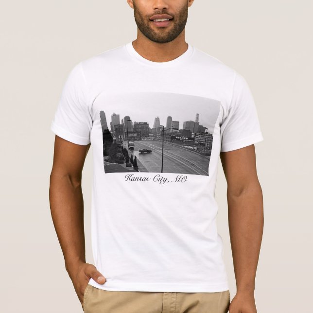 Downtown Kansas City Skyline–Black and White Photo T-Shirt (Front)