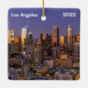 Downtown Los Angeles at Twilight, Ceramic Ornament