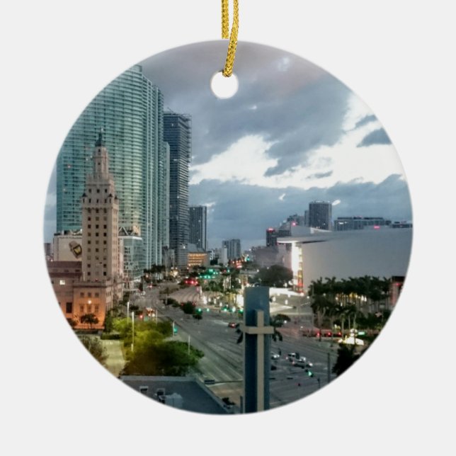 Downtown Miami Ceramic Tree Decoration (Front)