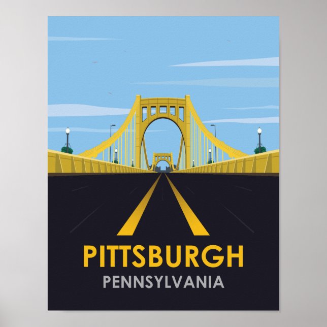 Downtown Pittsburgh, PA Bridge Vintage Travel Poster (Front)
