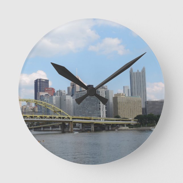 Downtown Pittsburgh Skyline Round Clock (Front)